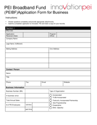 Pei Broadband Fund (Peibf) Application Form for Business - Prince Edward Island, Canada