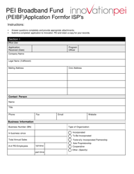 Pei Broadband Fund (Peibf) Application Form for Isp&#039;s - Prince Edward Island, Canada