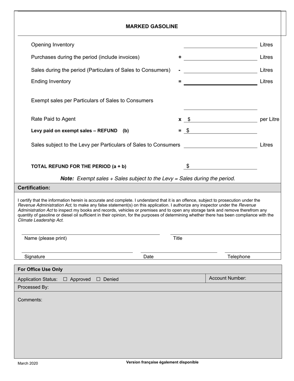 Vendor Application for Refund - Marked Fuel - Prince Edward Island, Canada, Page 2