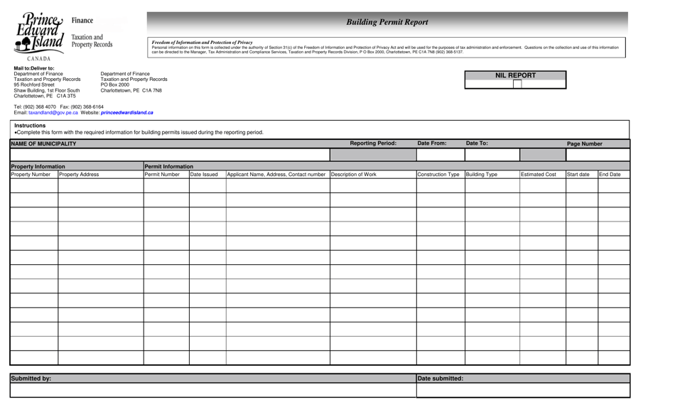 Prince Edward Island Canada Building Permit Report - Fill Out, Sign ...