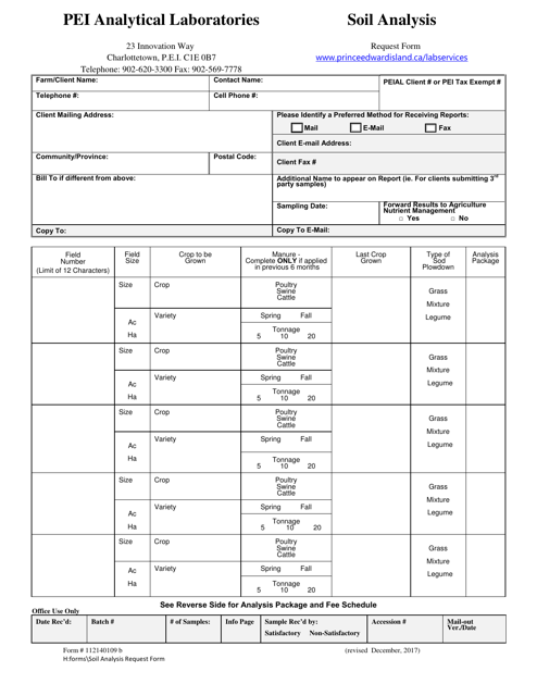 Form 112140109B Soil Analysis Request Form - Prince Edward Island, Canada