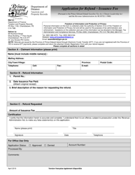Application for Refund - Issuance Fee - Prince Edward Island, Canada