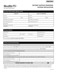 Document preview: Ostomy Supplies Program Patient Application - Prince Edward Island, Canada