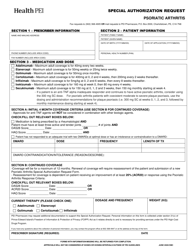 Document preview: Special Authorization Request - Psoriatic Arthritis - Prince Edward Island, Canada