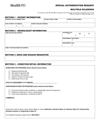 Special Authorization Request - Multiple Sclerosis - Prince Edward Island, Canada