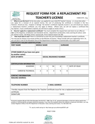 Document preview: Form RTL -ENG Request Form for a Replacement Pei Teacher's License - Prince Edward Island, Canada