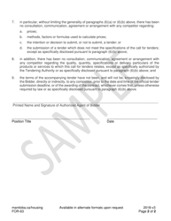 Form FOR-63 Certificate of Independent Tender Determination - Sample - Manitoba, Canada, Page 2