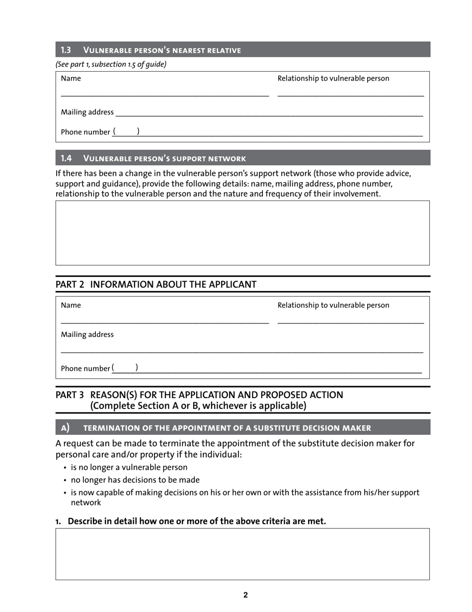 Termination of the Appointment and / or Replacement of a Substitute Decision Maker - Manitoba, Canada, Page 2