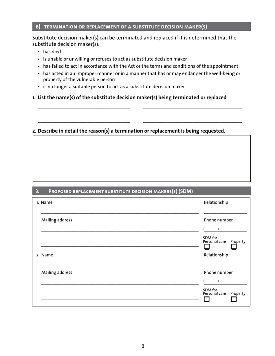 Termination of the Appointment and / or Replacement of a Substitute Decision Maker - Manitoba, Canada, Page 3