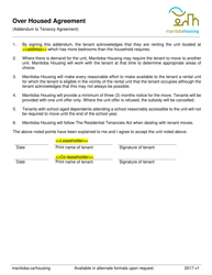 Document preview: Over Housed Agreement (Addendum to Tenancy Agreement) - Manitoba, Canada
