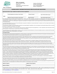 Document preview: Form B-6 Business Impact Information Release Form for Applicant and Spouse - Prince Edward Island, Canada
