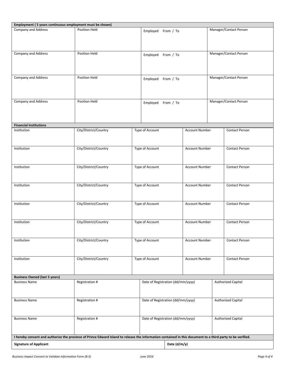 Form B-5 Business Impact Consent to Validate Information Form - Prince Edward Island, Canada, Page 4
