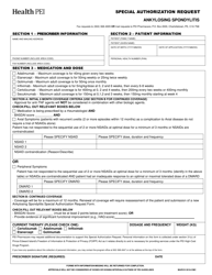 Document preview: Ankylosing Spondylitis Special Authorization Request - Prince Edward Island, Canada