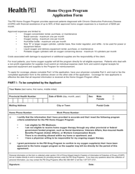 Home Oxygen Program Application Form - Prince Edward Island, Canada