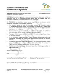 Document preview: Form FOR-41A Supplier Confidentiality and Non-disclosure Agreement - Sample - Manitoba, Canada
