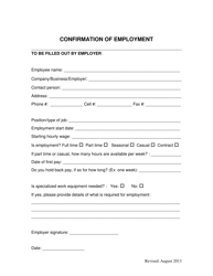 Document preview: Confirmation of Employment - Manitoba, Canada