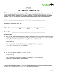 Document preview: Appendix C Declaration of Criminal Record - Manitoba, Canada