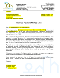 Document preview: Alternate Payment Method Letter - Manitoba, Canada