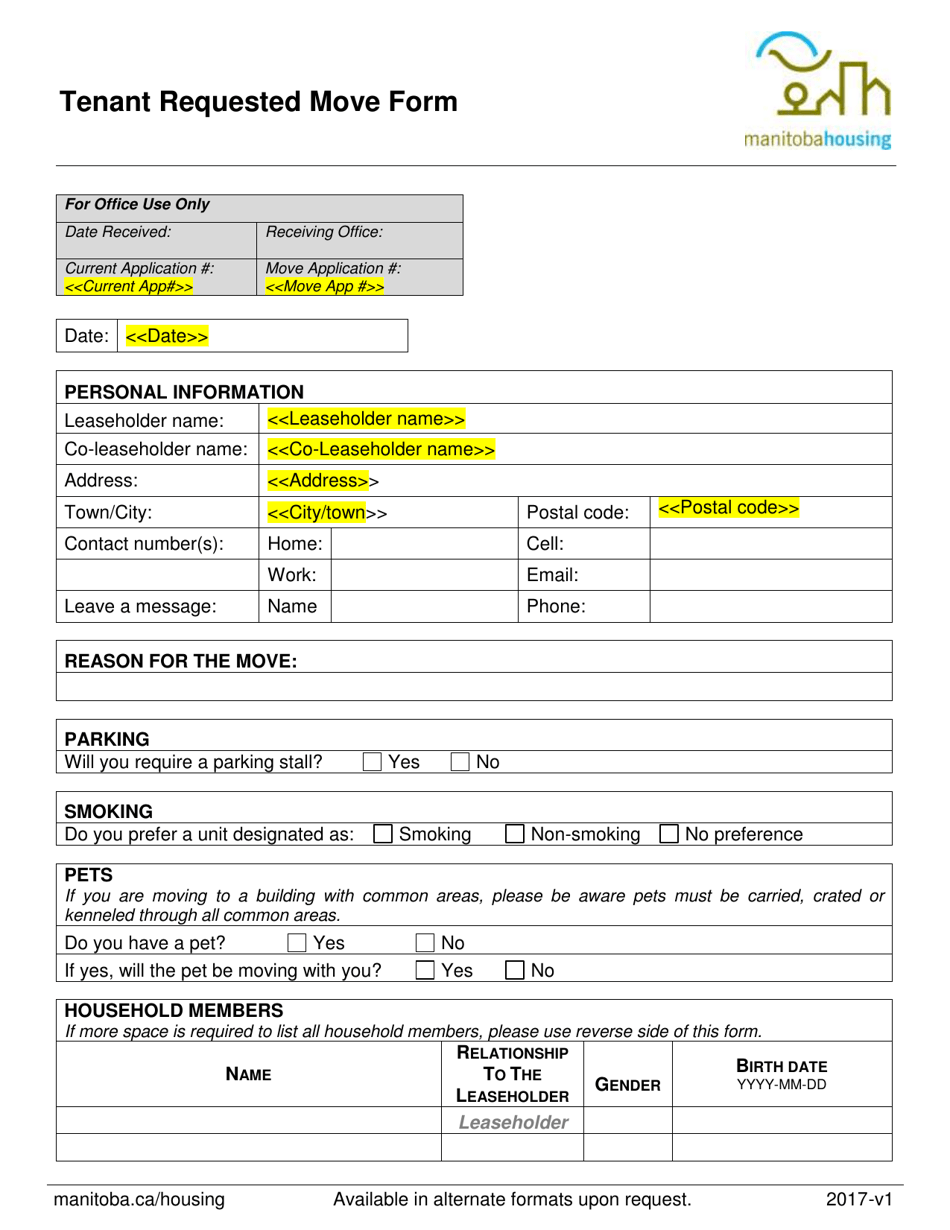 Tenant Requested Move Form - Manitoba, Canada, Page 1