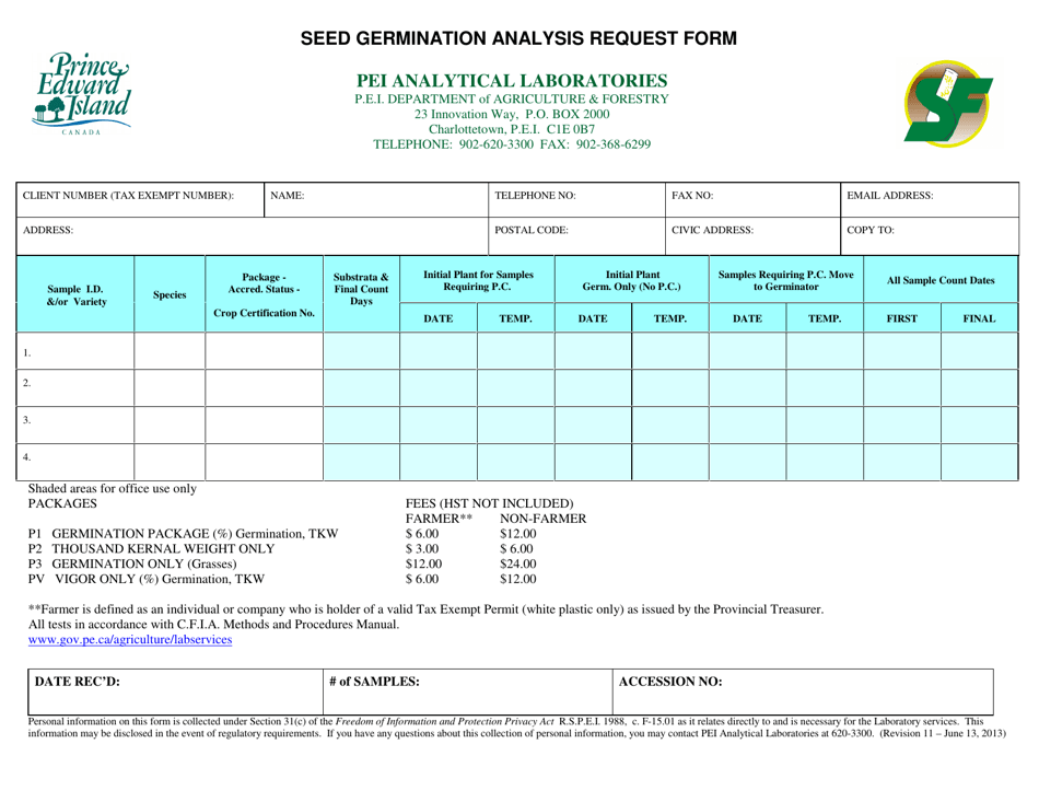 Seed Filing Form D.pdf Prince Edward Island Canada Seed Germination Analysis Request Form ...