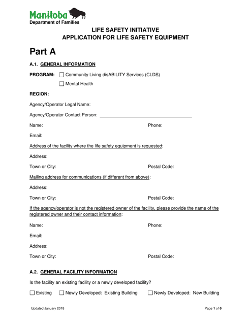 Life Safety Initiative Application for Life Safety Equipment - Manitoba, Canada Download Pdf