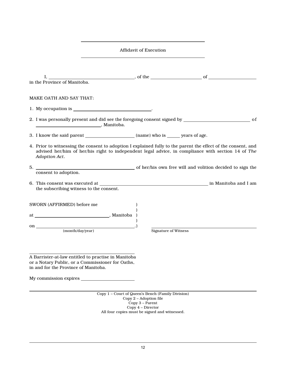 Form AA-9 Consent of Parent to Adoption - Manitoba, Canada, Page 3