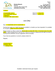 Document preview: Unit Offer Letter - Manitoba, Canada