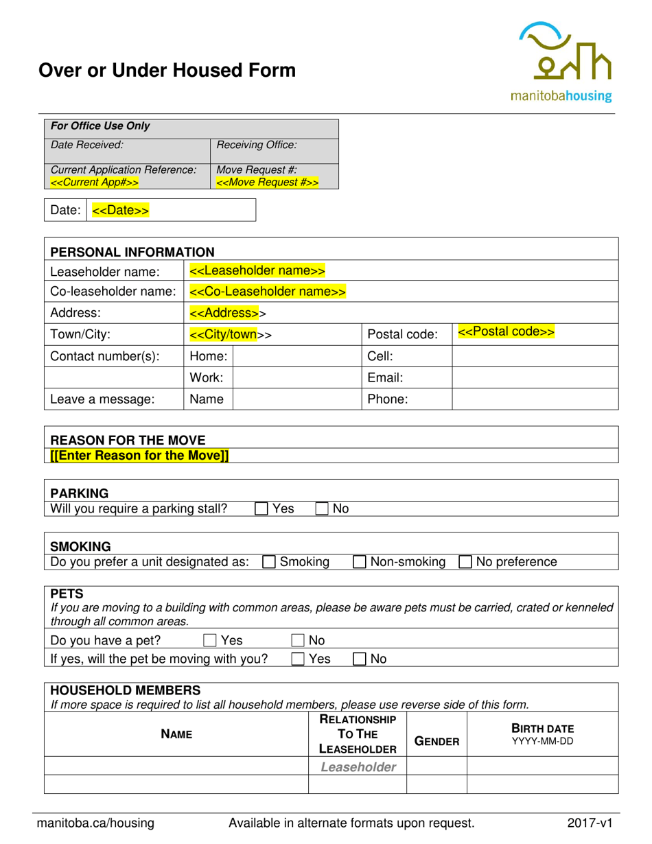 Over or Under Housed Form - Manitoba, Canada, Page 1