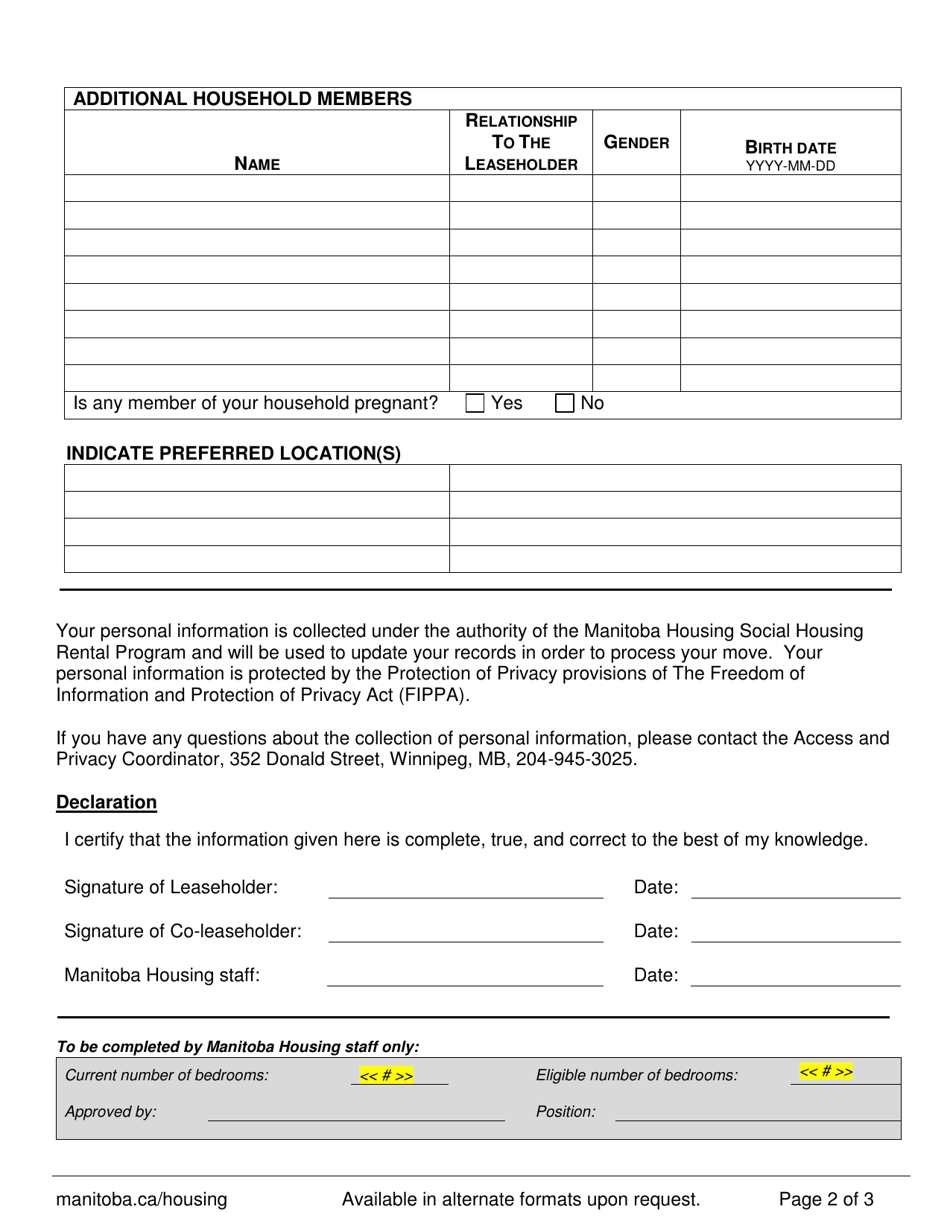 Over or Under Housed Form - Manitoba, Canada, Page 2