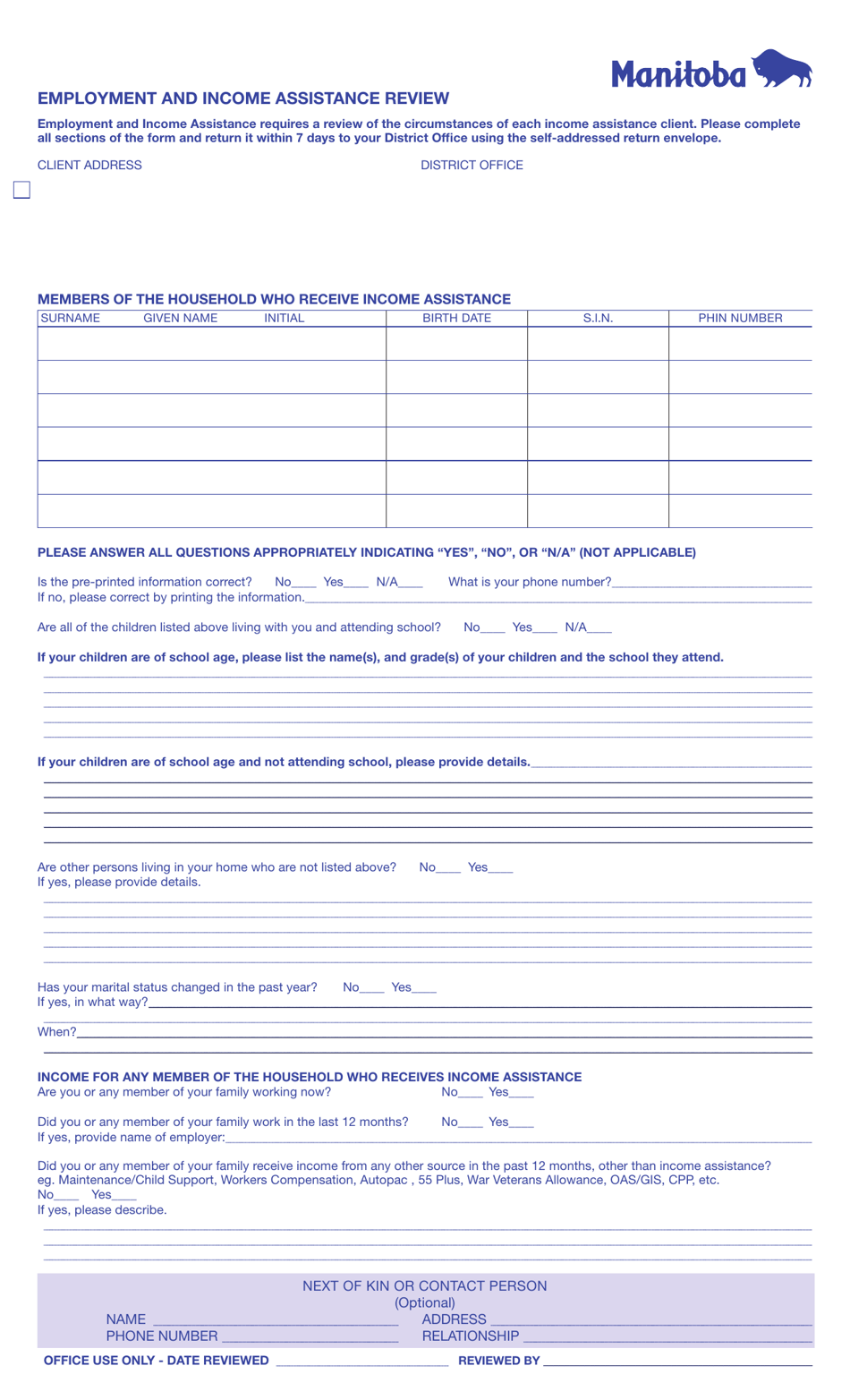Form MG-99 Employment and Income Assistance Review - Manitoba, Canada, Page 1