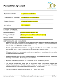 Document preview: Payment Plan Agreement - Manitoba, Canada