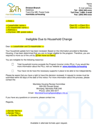 Document preview: Ineligible Due to Household Change Letter - Manitoba, Canada