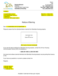 Document preview: Notice of Barring Letter - Manitoba, Canada