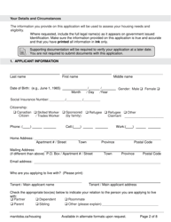 Shrp - Additional Household Member Application Form - Manitoba, Canada, Page 2