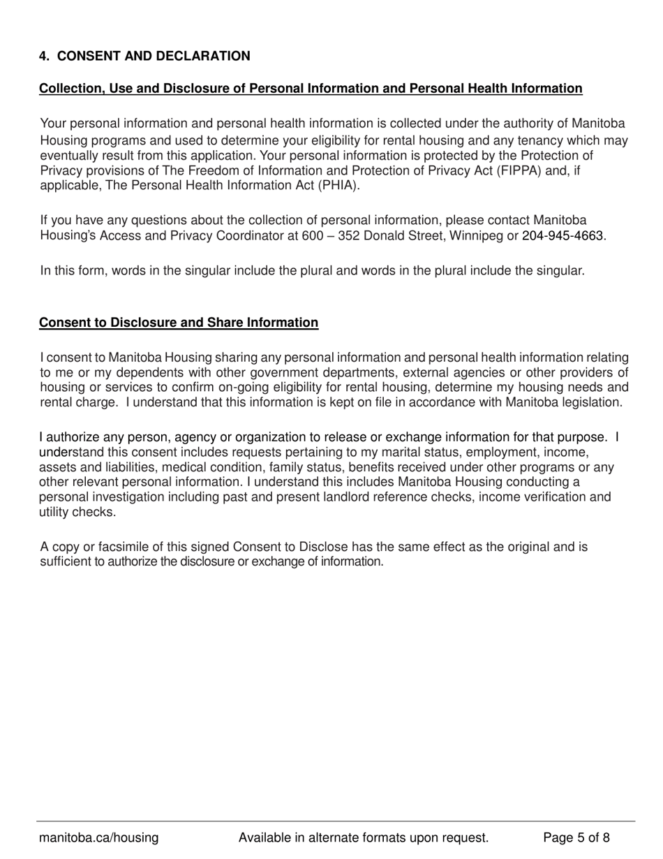 Shrp - Additional Household Member Application Form - Manitoba, Canada, Page 5