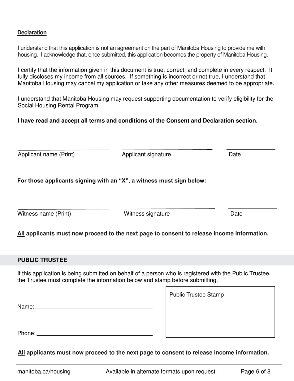 Shrp - Additional Household Member Application Form - Manitoba, Canada, Page 6