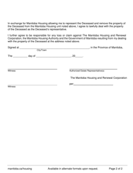 Indemnity Agreement - Authorization of Next of Kin - Manitoba, Canada, Page 2
