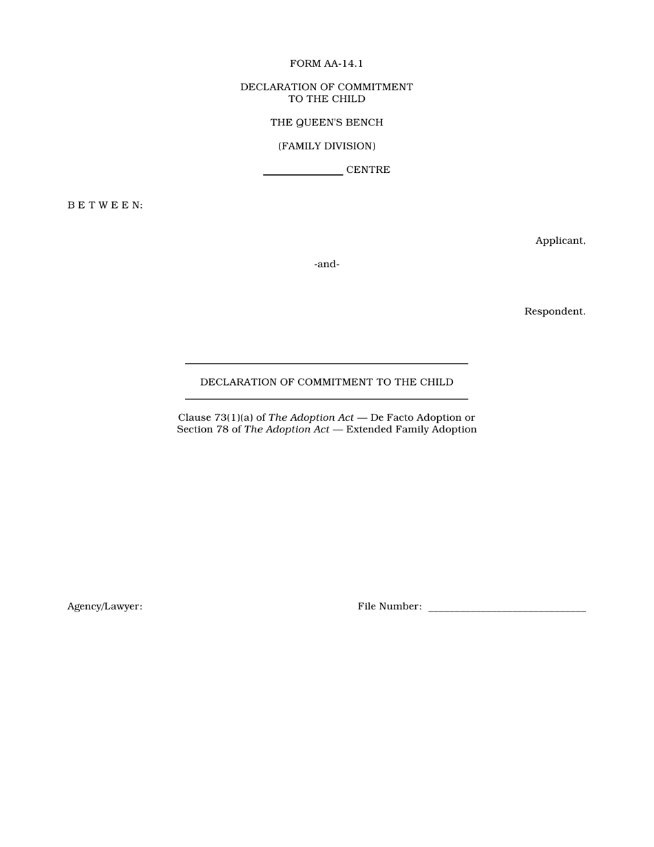 Form AA-14.1 Declaration of Commitment to the Child - Manitoba, Canada, Page 1