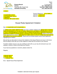 Document preview: House Rules Agreement Violation Letter - Manitoba, Canada
