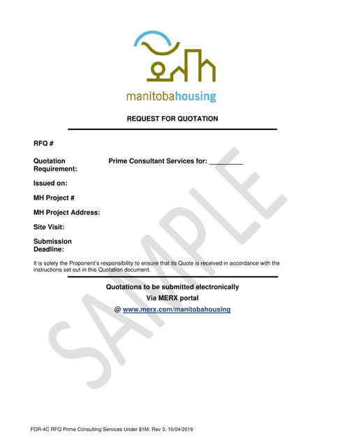 Form FOR-4C Request for Quotation - Prime Consulting Services - Sample - Manitoba, Canada