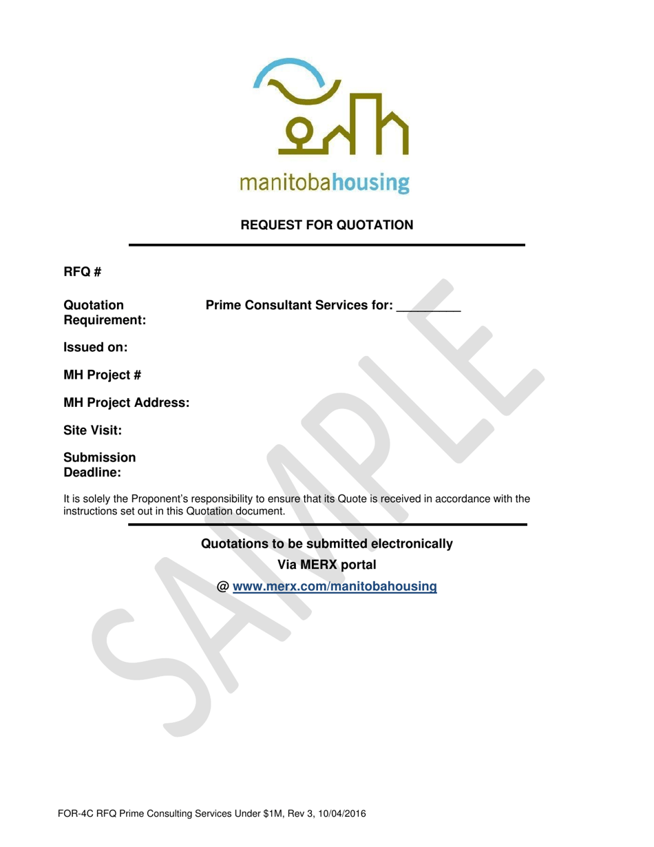 Form FOR-4C Request for Quotation - Prime Consulting Services - Sample - Manitoba, Canada, Page 1