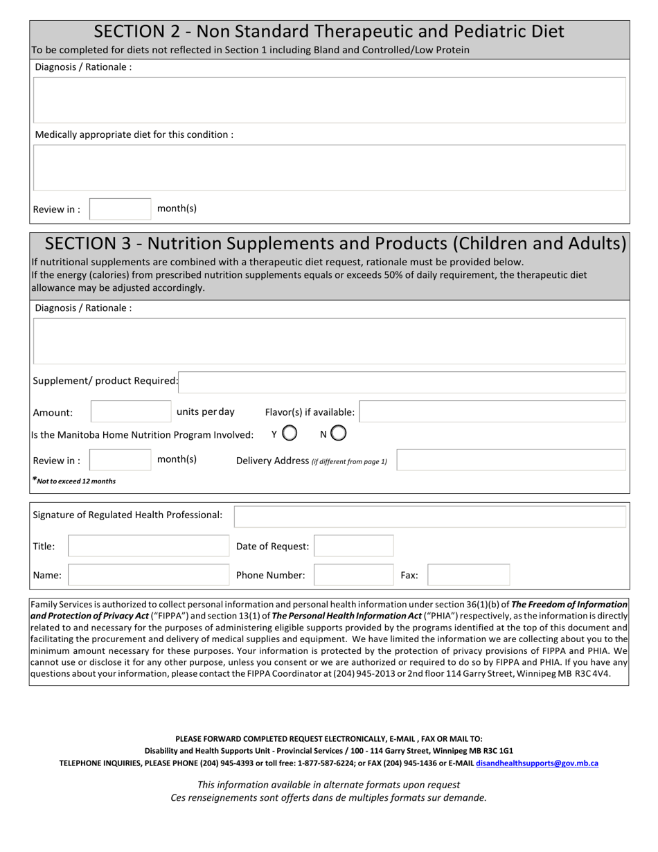 Therapeutic Diet and Nutritional Supplement Request and Justification - Manitoba, Canada, Page 2