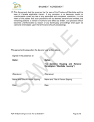 Form FOR-49 Bailment Agreement - Sample - Manitoba, Canada, Page 3