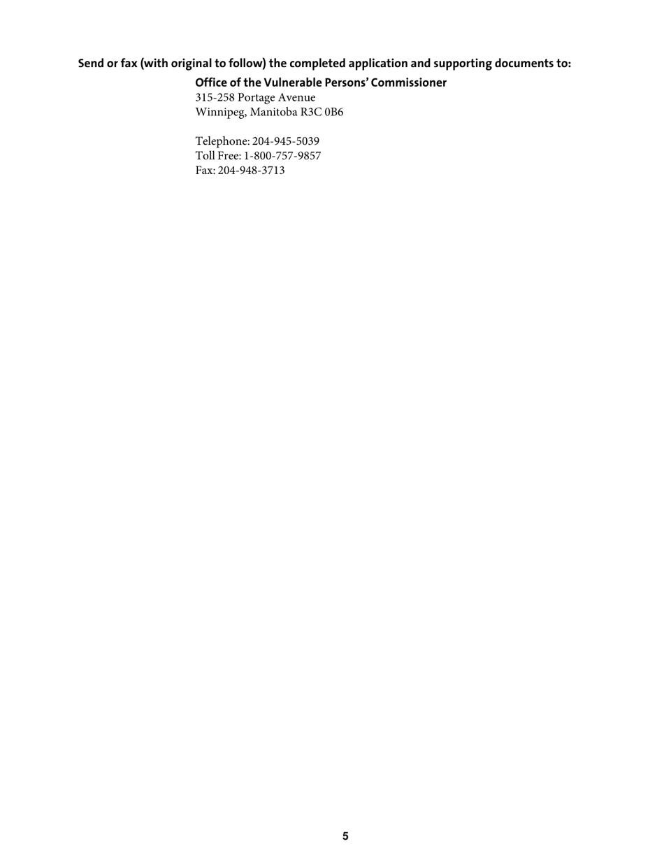 Application for the Emergency Suspension and Temporary Appointment of a Substitute Decision Maker - Manitoba, Canada (English / French), Page 5