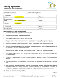 Document preview: Parking Agreement (Addendum to Tenancy Agreement) - Manitoba, Canada