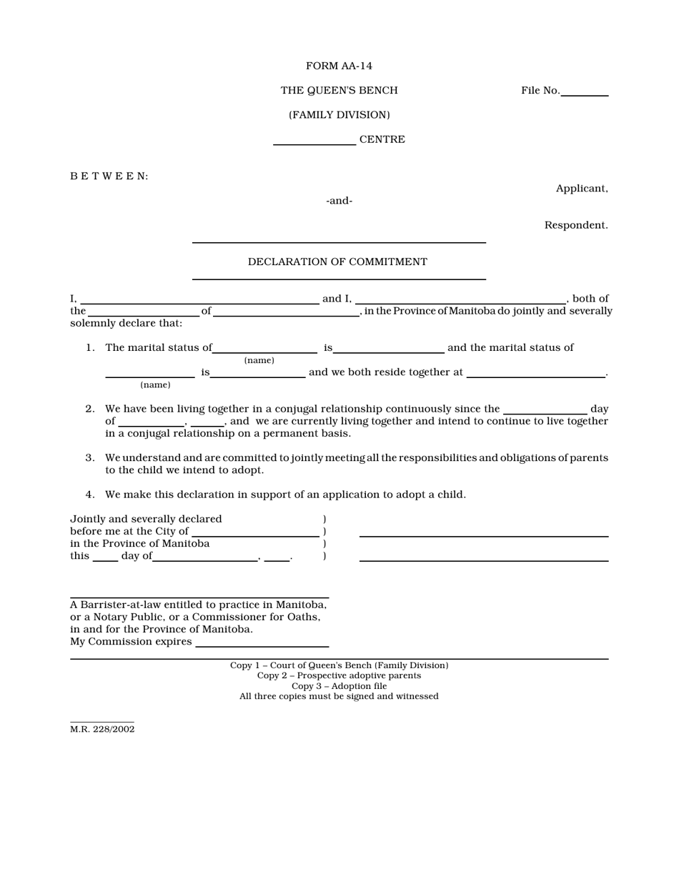 Form AA-14 - Fill Out, Sign Online and Download Printable PDF, Manitoba ...