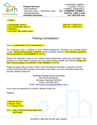 Document preview: Parking Cancellation Letter - Manitoba, Canada
