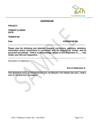 Document preview: Form FOR-17 Addendum - Tender - Sample - Manitoba, Canada