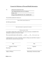 Document preview: Form CR.36 Consent for Disclosure of Personal Health Information - Manitoba, Canada