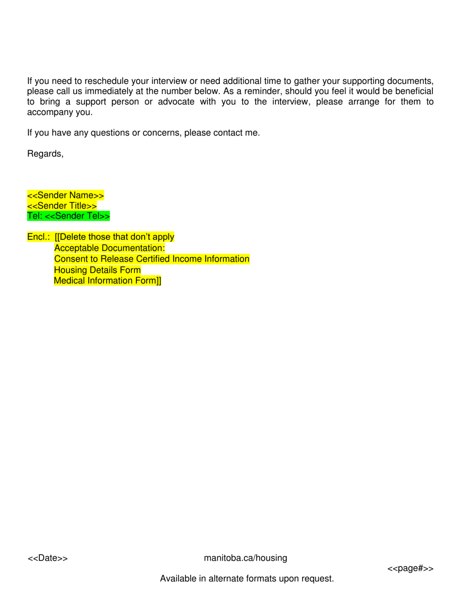 Interview Confirmation Letter - Manitoba, Canada, Page 2